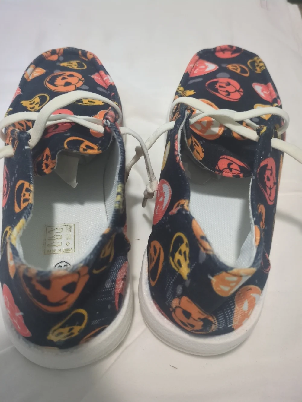 Ladies Black Halloween Pumpkin Print Slip-On Shoes